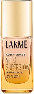 LAKME Makeup+Skincare, VitC Superglow Skin Perfecting Tint, Cool Ivory C100, 25ml, for Hydrated Smoother Skin, with 3% Active Vitamin C & Micro Radiance Boosters, Natural Finish, Airlight Formula