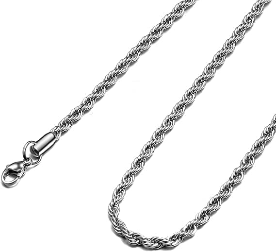 MEENAZ Chain for Men Boys Silver Neck Chains Rope Fashion jewellery Stainless Steel Long Platinum Necklace Mens chain boy Boyfriend gents man women girls stylish Valentine Gift Husband daily use
