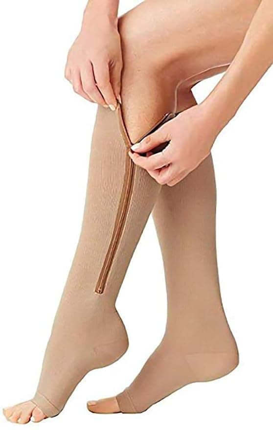 Onpalm Enterprise (1 Pairs Zip Medical Compression Style Socks with Zipper Supports Leg Knee Best Stocking for Varicose Veins, Edema, Swollen or Legs Open Toe for men and women (Zip Socks)