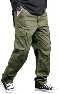 DERIKE Men Cargo Pants 100% Cotton | Relaxed Fit Utility Cargos for Men with 6 Pockets | Breathable Durable Fabric | Casual Streetwear Travel & Outdoor Pants