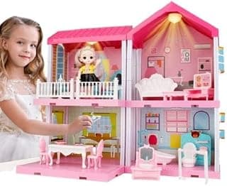 Medigo Multilevel 108 Piece Doll House Princess Dream House Play Set with Accessories & Doll Furnitures, DIY Dollhouse with Best Birthday Gift for Kids Doll House 108Piece