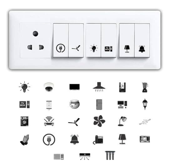Switch Board Stickers for Home and Office - 41 Pattern 600 Pcs Self Adhesive, Modern Electric White Switch Board Covers, Transparent Stickers for Switches, Lightbulb, Fan, AC, Stickers