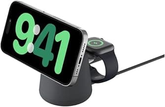 Belkin 2-in-1 Wireless MagSafe 15W Fast Charging Dock | Compatible with iPhone 16, 15, 14, 13, and 12 Series, AirPods, and Other MagSafe Enabled Devices | Charcoal