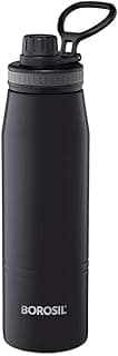 Borosil 900ml Gosports Black Stainless Steel Bottle | ISI Certified Made in India Double Wall Vacuum Insulated Flask | 14 Hours Hot & 18 Hours Cold | Leakproof, BPA Free | 1 Year Warranty