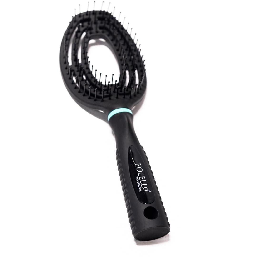 FOLELLO - Professional Vent Hair Styling Brush for Blow Drying & Detangling - Ergonomic Handle Design Hair Comb - Ball Tipped Bristles - Detangle Brush Suitable for Women, Men and Children