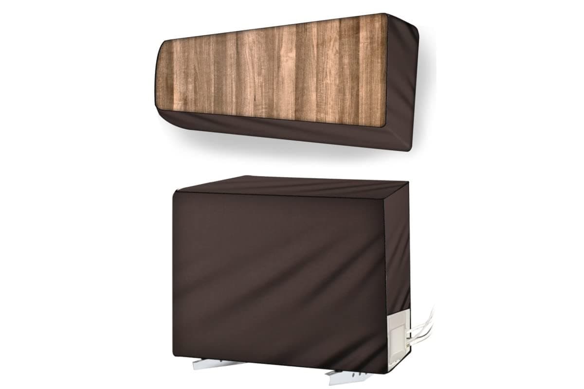Stylista split ac cover set of indoor and outdoor unit Compatible for 2.2 Ton MTSB MSY-GR Wood Pattern Light Brown