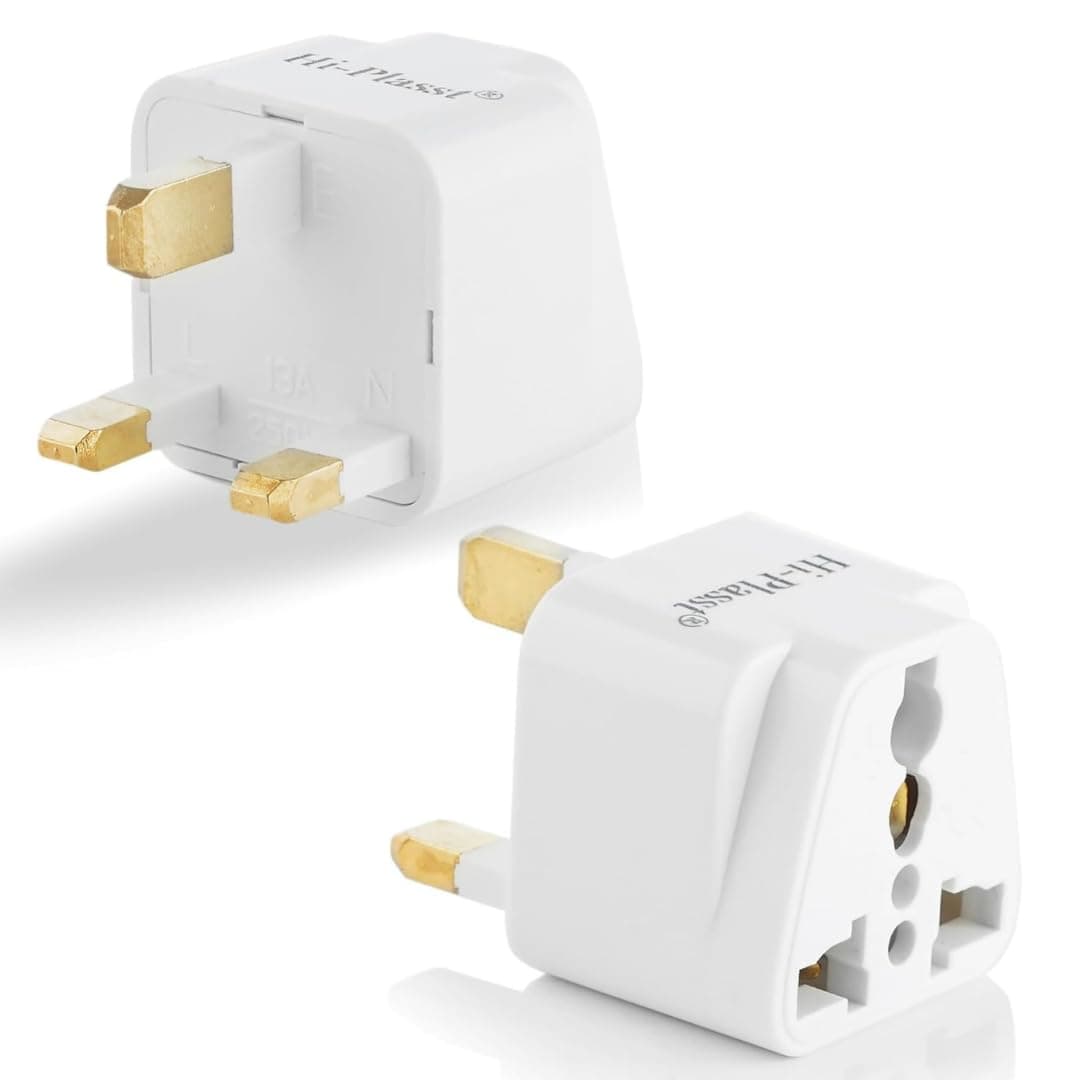 Hi-Plasst (Pack of 1) India to UK Type G Travel Adapter Plug - Universal Converter for UAE, Dubai, Singapore, Hong Kong, Ireland - UK Pin Adapter for Indian Plugs, Compatible with Phone, Laptop