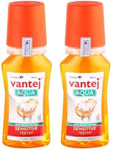 Vantej Dr. Reddy's Aqua Advanced Protection Mouthwash | Perfect For Sensitive Teeth | Fast Acting Pain Relief In Just 3 Days | Fresh Minty Breath | 100 Ml. (Pack of 2)