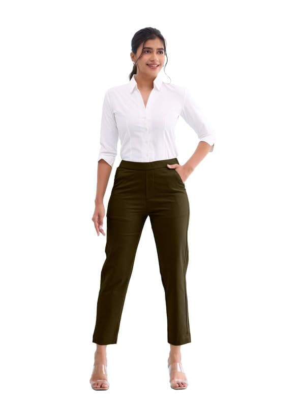 GO COLORS Solid Tapered Fit Chino Pants for Women |Mid Rise, Side Pocket