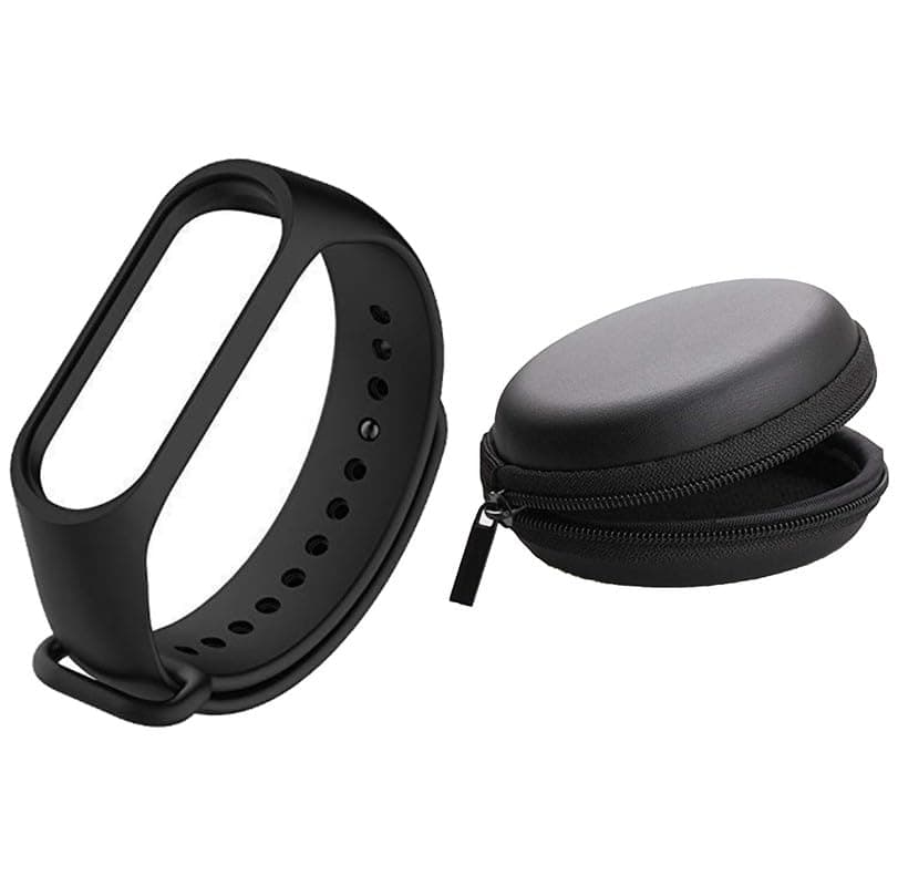 Estrenar Black Mi band 3 & 4 Strap with Storage Case Pouch Original Soft Silicone Adjustable Replacement Wristband Straps Bands Belt for Xiaomi M3 M4 Fitness Band Pack of 1