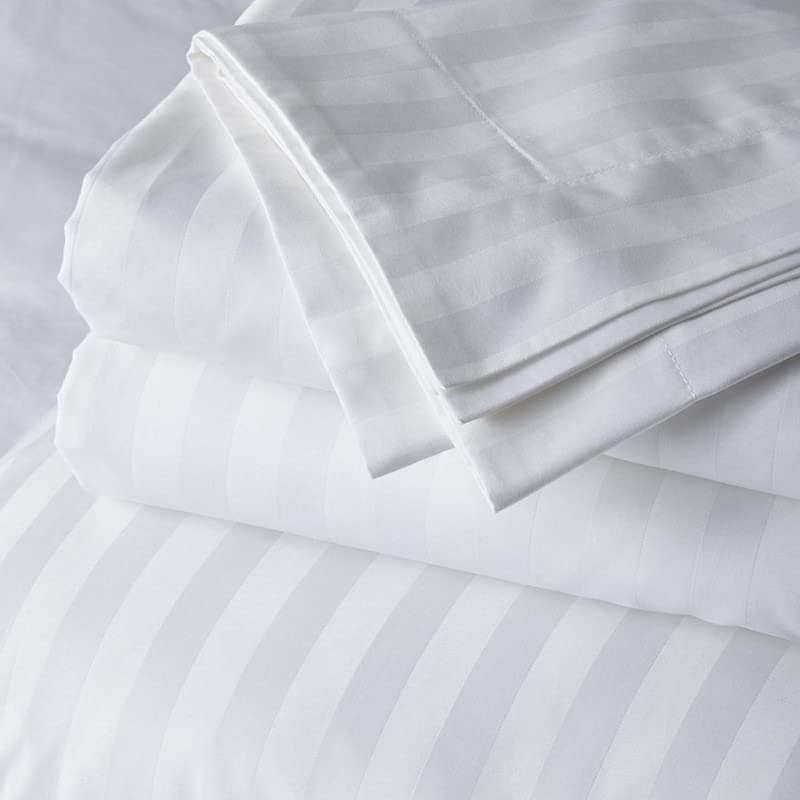 BDWEAVES NUMERON Plain White cotton Stripes -King size Bedsheet bedding set - 400 TC soft 1 cm a striped finish | with 2 Pillow Cover | 400 TC King