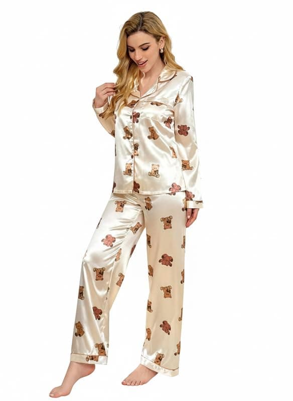 PABROS Night Suit for Women with Full Sleeve Button-Down Top with Pant Dress for Woman, Night Dress for Woman, Cotton Two-Piece Loungewear Set