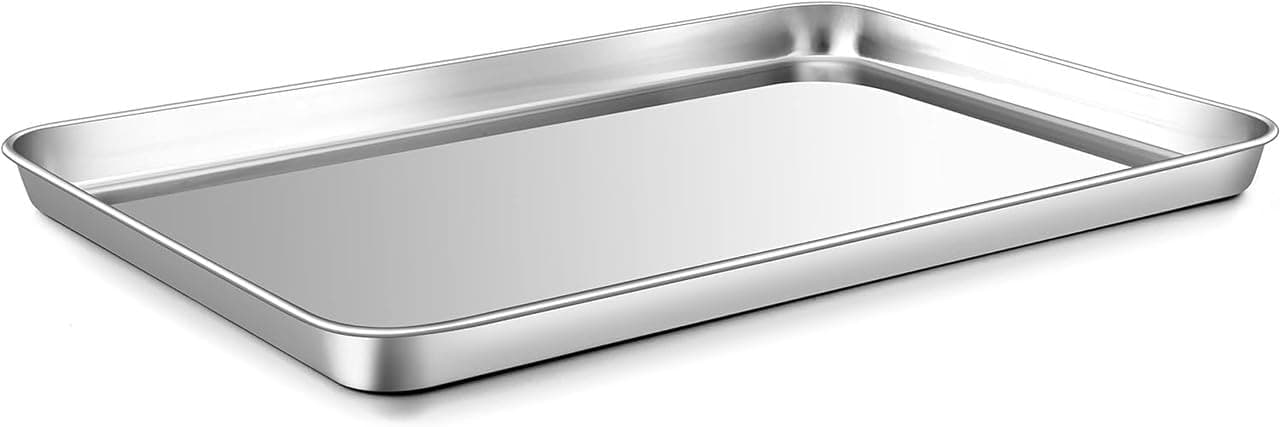Versatile Stainless Steel Tray | Kitchen, Hotel & Restaurant Serving Tray for Cakes, Snacks & Tea | Oven Use Partially Recommended | Durable Rust-Free Design (29.5 x 22.5 x 2.5 cm – Medium, Pack of 1)