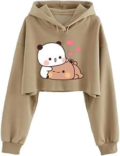 Two Teddy Crop Hoodie Sweatshirt Women Girl Cute Casual Stylish Latest White Black Pink Lavender Beige