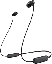 Sony WI-C100 Wireless Headphones with Customizable Equalizer for Deep Bass & 25 Hrs Battery, DSEE-Upscale, Splash Proof, 360RA, Fast Pair, in Ear Bluetooth Headset with Mic for Phone Calls (Black)