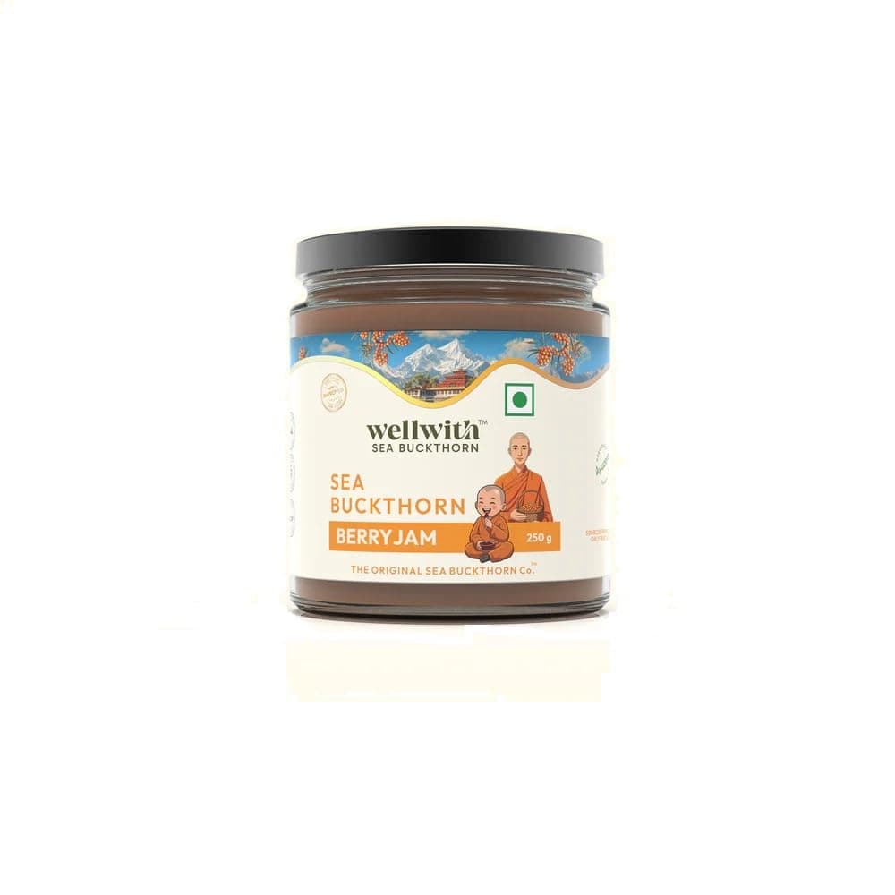 Wellwith by Ayuzera Seabuckthorn Berry Jam - 250g Pack 1 | Seabuckthorn Juice Berry And Berry Powder | Sulfurless sugar | Rich In Vitamin - C , Antioxidants , Rich In Omega 3,6,7,9| No Added Preservative|
