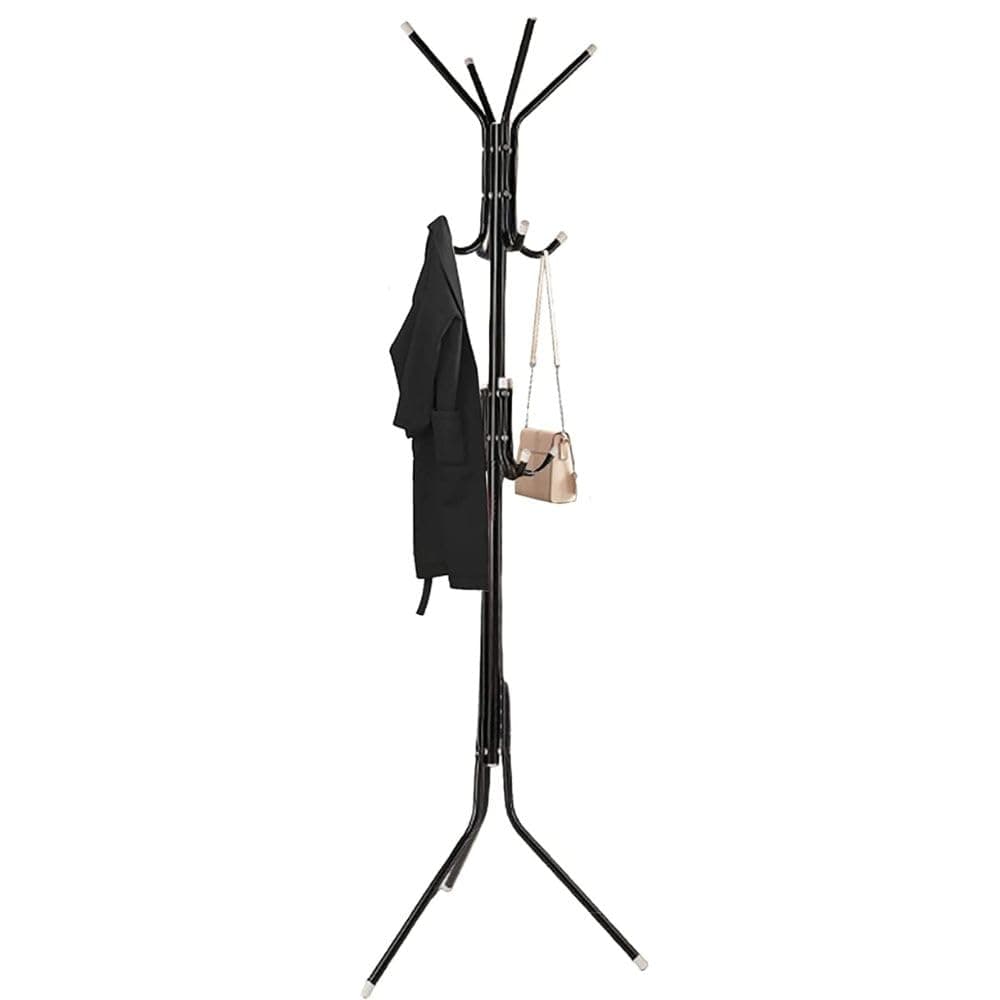 House of Quirk Coat Rack Freestanding Metal Coat Tree Hanger 12 Hooks Hat Rack for Hanging Bags Scarves Clothes Handbag Umbrella Jacket Hall Bedroom - Black
