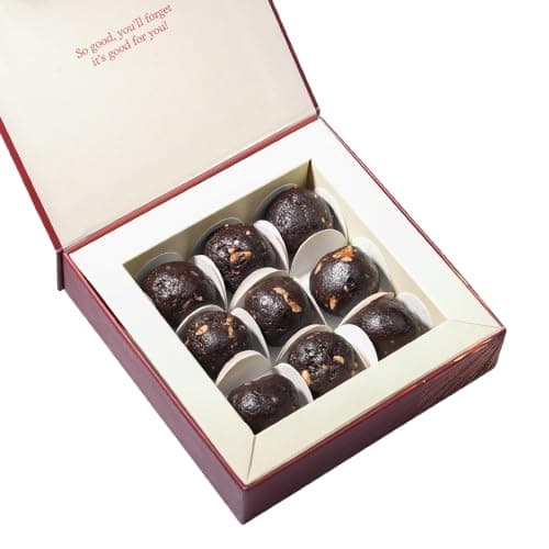 The Cinnamon Kitchen Cacao, Hazelnut & Date Fudge 9 Balls, Healthy Energy Bites, No Added Sugar, Natural Sweetened Snack, Gluten-Free, Festive Gift Box for Diwali, Weddings & Celebrations