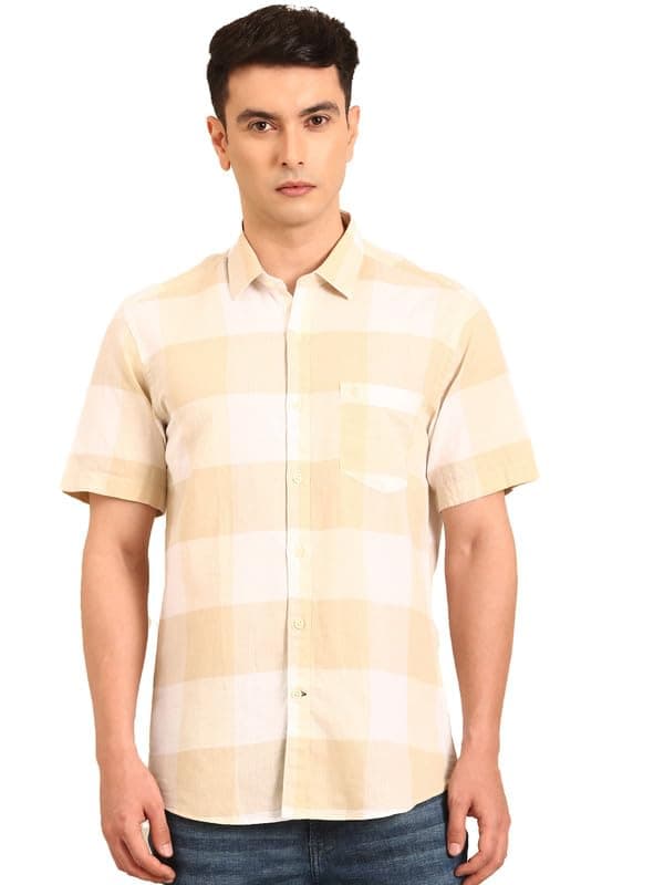Cavallo by Linen Club Men's Blended Linen Solid Contemporary Fit Half Sleeve Casual Shirt