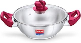 Prestige Platina Popular Stainless Steel Gas and Induction Compatible Kadhai with Glass Lid, 24 cm, Silver