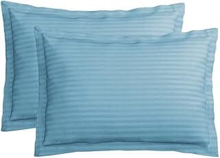 BSB HOME® 220 TC Premium Glace Cotton Solid Striped Pillow Covers | Ultrasoft Breathable Envelope Closure| Pack of 2 Pillow Covers King Size (Aqua, 20 x 30 Inches)