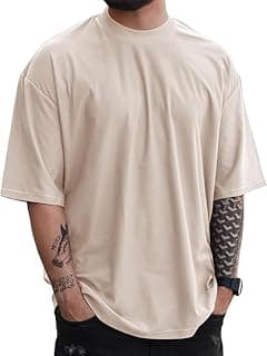 CHKOKKO Oversized Tshirt for man Solid Classic Round Neck Loose Fit Half Sleeve Soft and Comfortable Casual Stylish wear for Summer