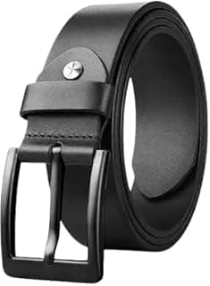 Generic Men’s Genuine Leather Belt with Classic Metal Buckle, Adjustable Casual and Formal Waist Belt for Jeans, Trousers and Office Wear