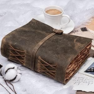 ALCRAFT Leather Journal Vintage Leather Bound Handmade Antique Deckle Edge Paper Sketchbook Book Of Shadows Thick Journal For Men And Women