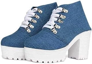 Deluxe Denim Heel Boots for Women | Fashionable Lace-Up Boots adorned with Metal Accents