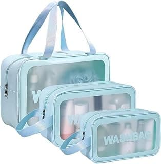 LUMONY LUMONY® Makeup Pouch Bag PVC Travel Toiletries Organizer Cosmetic Bags Wash Bag Pouch for Travel Kit Toiletry Bag Portable Organizer Case Carry Pouch for Women Bathroom Set of 3 (Blue-Colors)