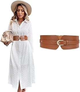CHIDAKASH Women's Fashion PU Width Belt, Ladies Metal Buckle Design Belt Interlocking Buckle Vintage Blouse Blazer Dress Belt Stretch Cinch Belt for Women (Brown,26-31 inches)