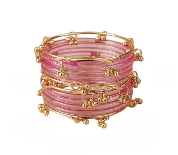 KAYASHA Trendy Glass Bangles with Alloy Ghungroo Charms For Women| Fancy Designer Glass Bangles | Traditional Chudi | Kanch Ki Churi | Stylish Ghungroo Bangles For Women - Set Of 12