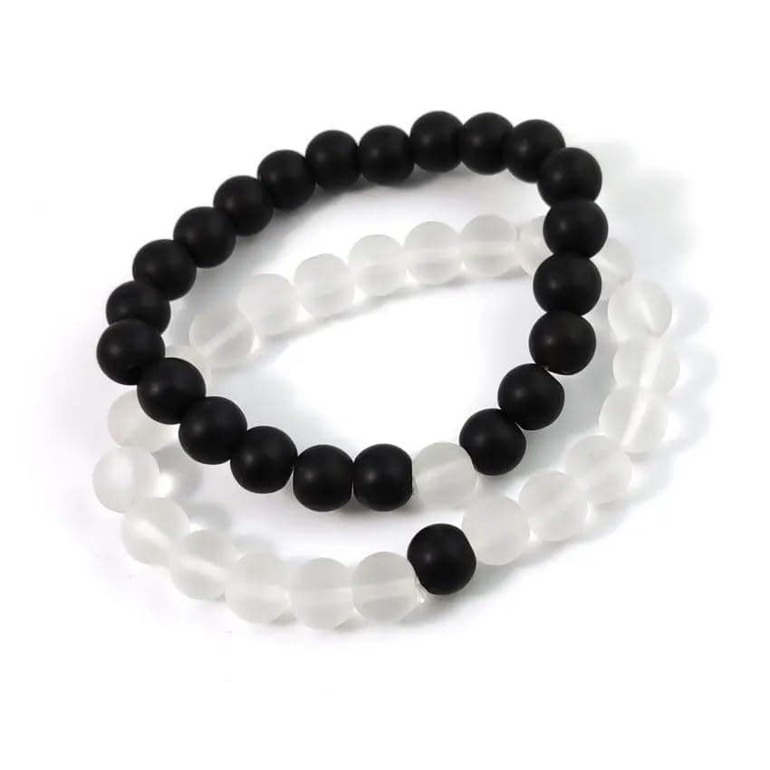 MEENAZ Bracelet for Women Men boys Fashion White Black Beads Bracelets Couple Bracelets Strechable Adjustable Jewellery Birthday Gift Anniversary Wife Husband Stone Couples Combo Best Friend black 362