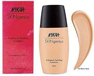 Nykaa Skingenius Sculpting & Hydrating Liquid Foundation Full Coverage For All Skin Type - Warm Sand 03 (30Ml) Dewy Finish