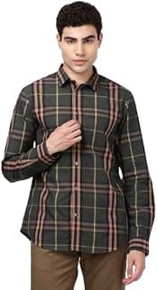 Indian Terrain Mens Slim Fit Cotton Checked Shirt Dark Green