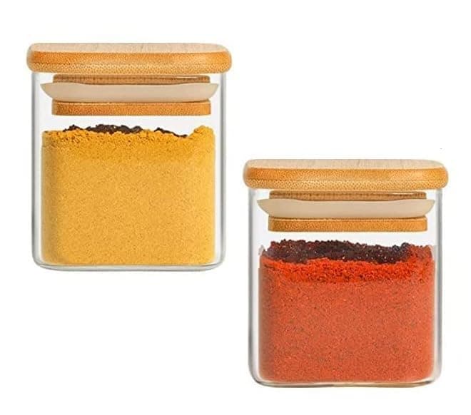 Mevanta 230ML Glass Storage Jars with Airtight Bamboo Lid, Food Containers for Home Kitchen, Pantry Organization Jars for Cereal, Pasta, Nuts, Coffee, Snacks Transparent