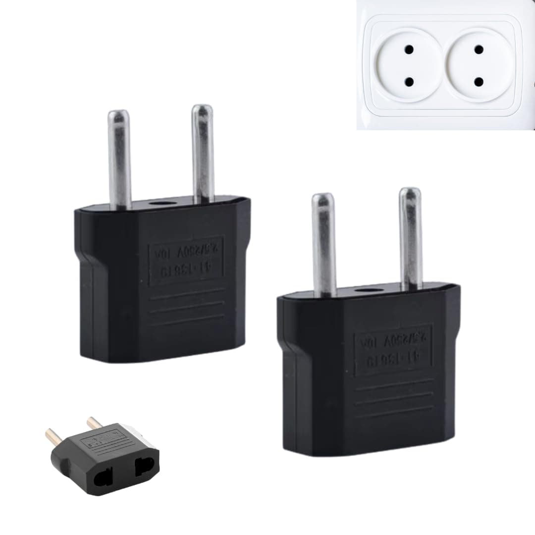 Hi-Plasst Europe 2-Pin to India (2 Pieces) Travel Adapter (6A, 250V) – EU Power Plug Converter for Europe & Indian Sockets | 2pin Black – Works in China, France, Italy, Spain & India (Pack of 2)