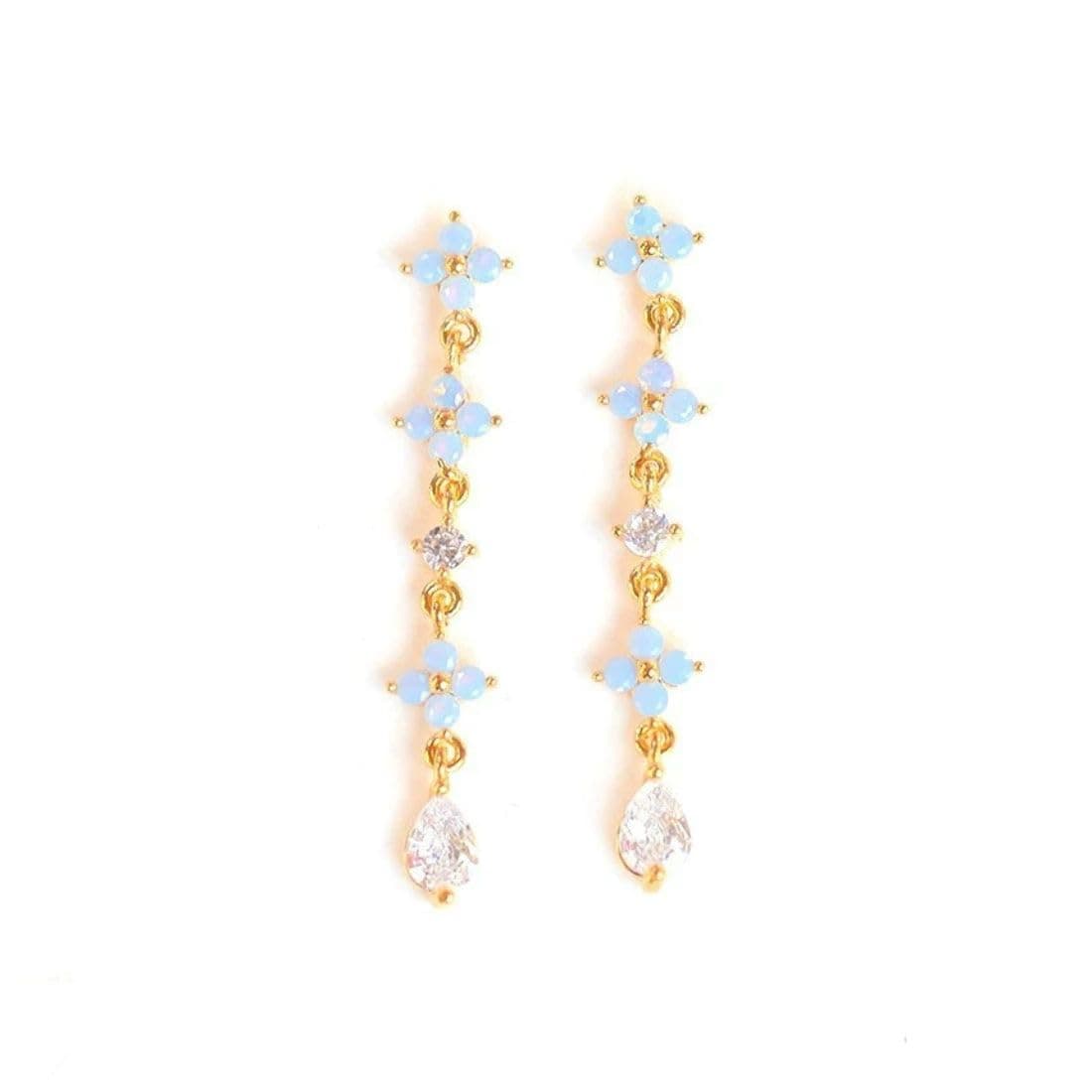 Aaishwarya 18K Gold Plated Blue Zircon Floral Drop Earrings | Earring for Women and Girls | Anti-Tarnish Jewels| Florals Bloom Jewelry | Everyday Minimal Fun Ear Drops