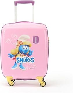 American Tourister Smurfs 53 CM Small Suitcase with Combination Non TSA Lock & 4 Wheels Hard-Sided PC Cabin Luggage/Trolley Bag for Travel/Luggage Bag with Spinner Wheels for Travel- Pink/Purple
