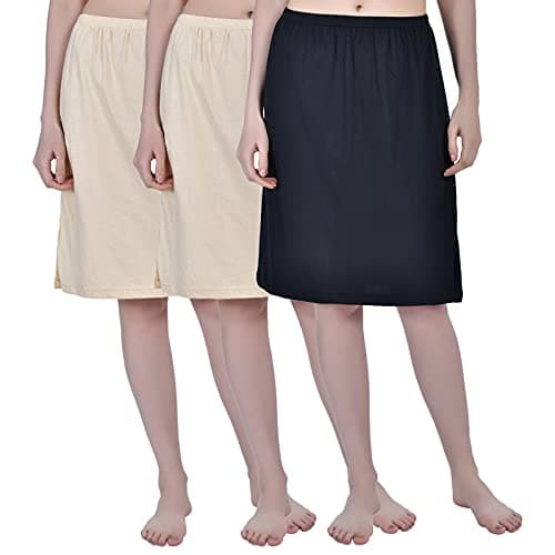 Aimly Women's Cotton Knee Length Skirt Slip - Pack of 3