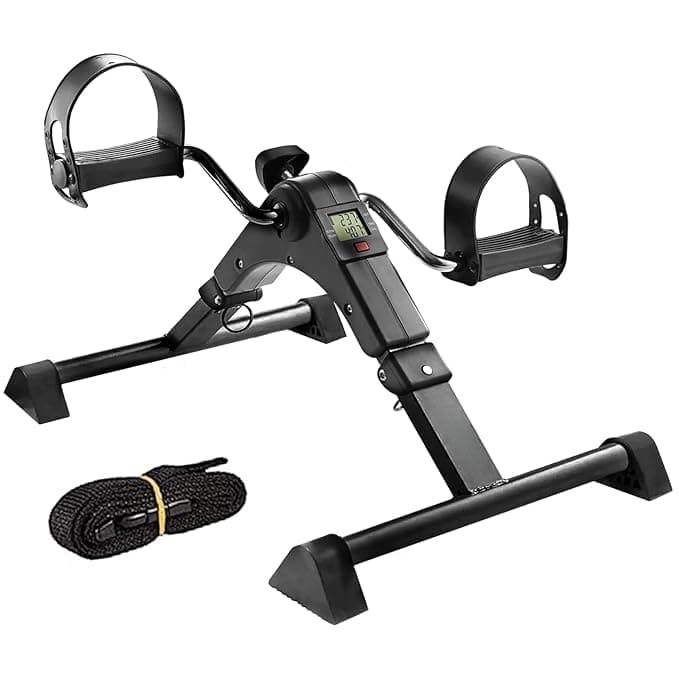 LRK Mini Cycle Pedal Exerciser with Fixing Strap, Adjustable Resistance, and Digital Display - Suitable for Light Exercise of Legs & Arms, and Physiotherapy at Home