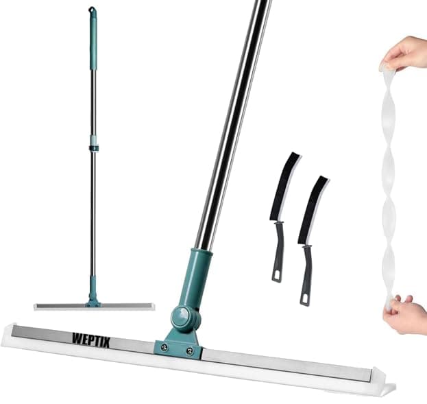 WEPTIX® 2 in 1 Floor Cleaner Brush Multifunction Magic Broom,Silicone Floor Squeegee Broom with Long Handle,Scraping Besom for Bathroom Kitchen Shower Tile Pet Hair (1)