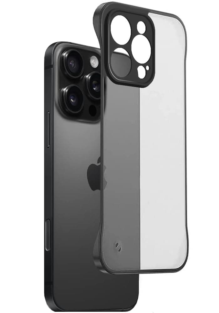 amazon basics Compatible with iPhone 16 Pro Back Cover Case | Stylish Frameless Matte Hard Skin | Soft TPU Shock Proof Bumper Back Cover Case for iPhone 16 Pro (Black)