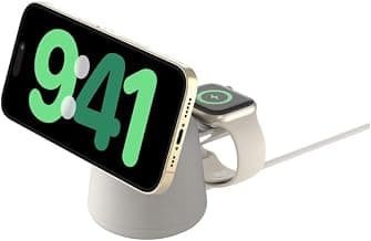 Belkin 2-in-1 Wireless MagSafe 15W Fast Charging Dock | Compatible with iPhone 16, 15, 14, 13, and 12 Series, AirPods, and Other MagSafe Enabled Devices | Sand,Beige