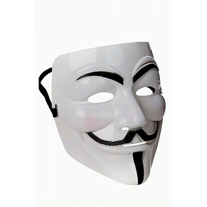 ROCK WORLD Face Mask - 1 PCS | Hacker Face Mask for Boys | V for Vendetta Face | Guy Fawkes Mask | White Face Mask | Cosplay Mask | Birthday Mask for boys | Happier Mask