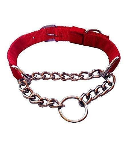 PSK PET MART Dog Choke Pet Nylon Half Chain Collar Half Choker Metal Dogs Collars for Large Dogs (red, 1.25 Inch).
