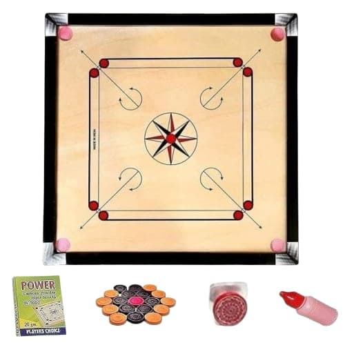 KMT 32 Inch Carrom Board Full Size Matte Finish | Smooth Playing Surface | Assam Plywood| Indoor Board Game for Kids & Adults | Family Recreation & Skill Practice (32 x 32 Inches Carrom Board Style E)