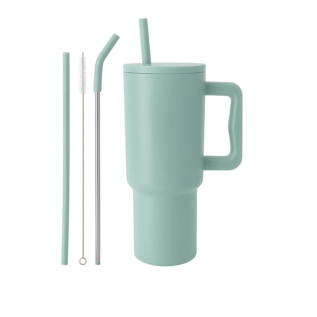 Vasukie 1200 ML Stainless Steel Tumbler with Handle and Lid,2 Straw | 100% Leakproof Travel Mug Water Cup for Gym, Office & Outdoor Use (Sage Green)