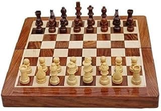 BCBESTCHESS Wooden Handcrafted Foldable Magnetic Chess Board Set with Magnetic Pieces and Extra Queens for 2 Players Kids and Adults (10x10 Inches, Brown)