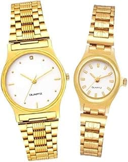 SBA PRIME Analogue Round Dial Watch Combo for Men & Women (Pack of 2) | Stylish Gold & White Wrist Watches | Couple Matching Set